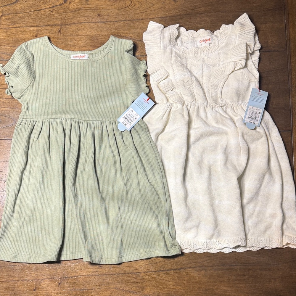 Cat & Jack Green and Cream Casual Kids Dresses, Size 4T